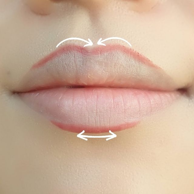 使い方（1）上唇の山と下唇の中央にラインを描く